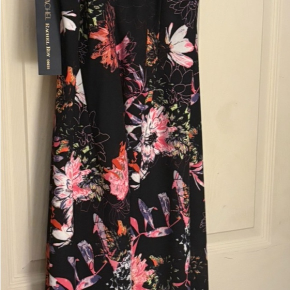 RACHEL Rachel Roy Black Floral Maxi Dress with Side Slit